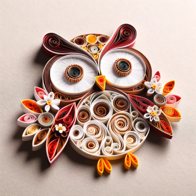 : Bir kişinin elleri quilling kalemi ile kağıt şeritlerini büküyor ve çeşitli quilling şekilleri oluşturuyor.